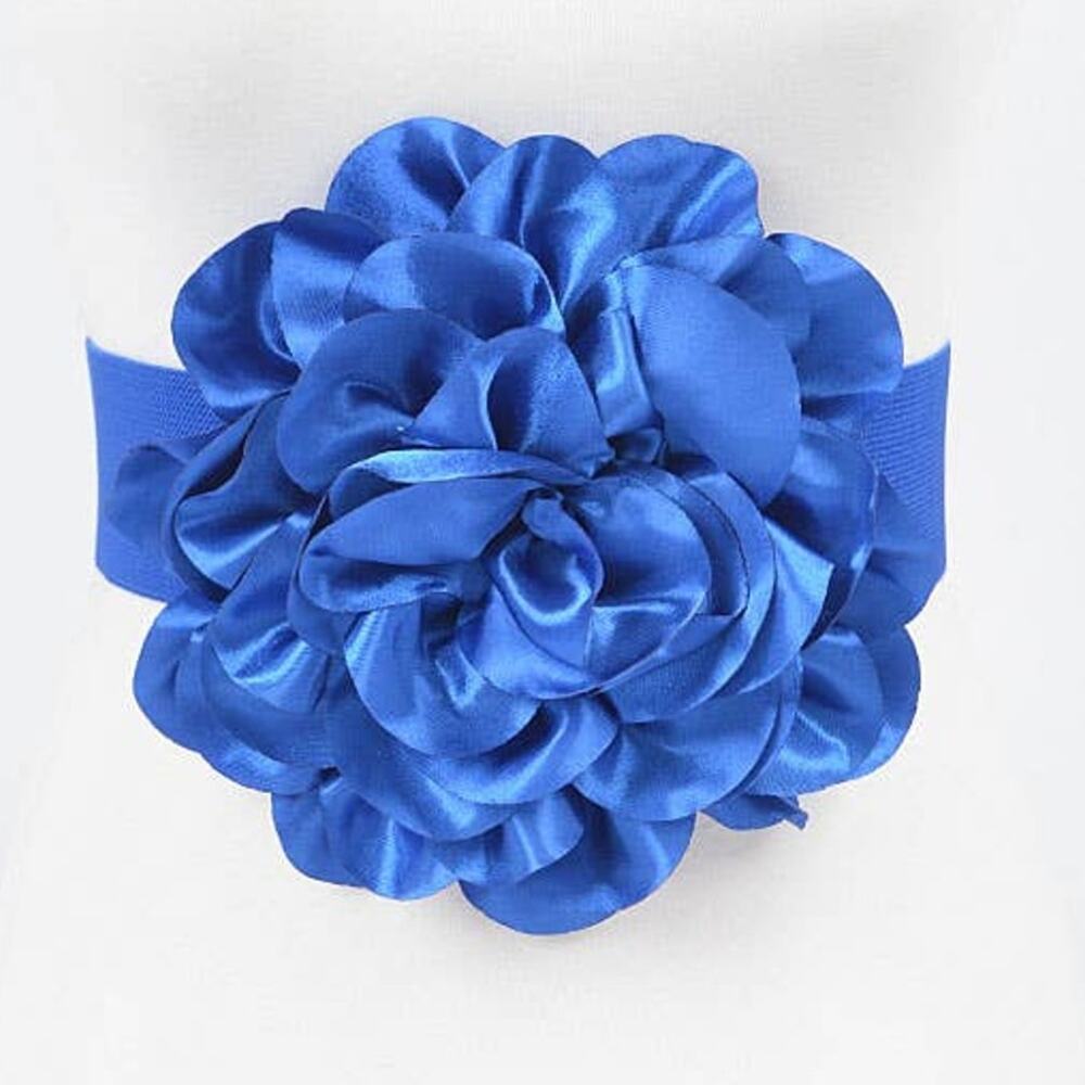 Satin Big Flower Elastic Belt – Cobalt